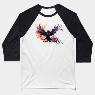 Raven and lotus flowers - Ink dripping effect Baseball T-Shirt